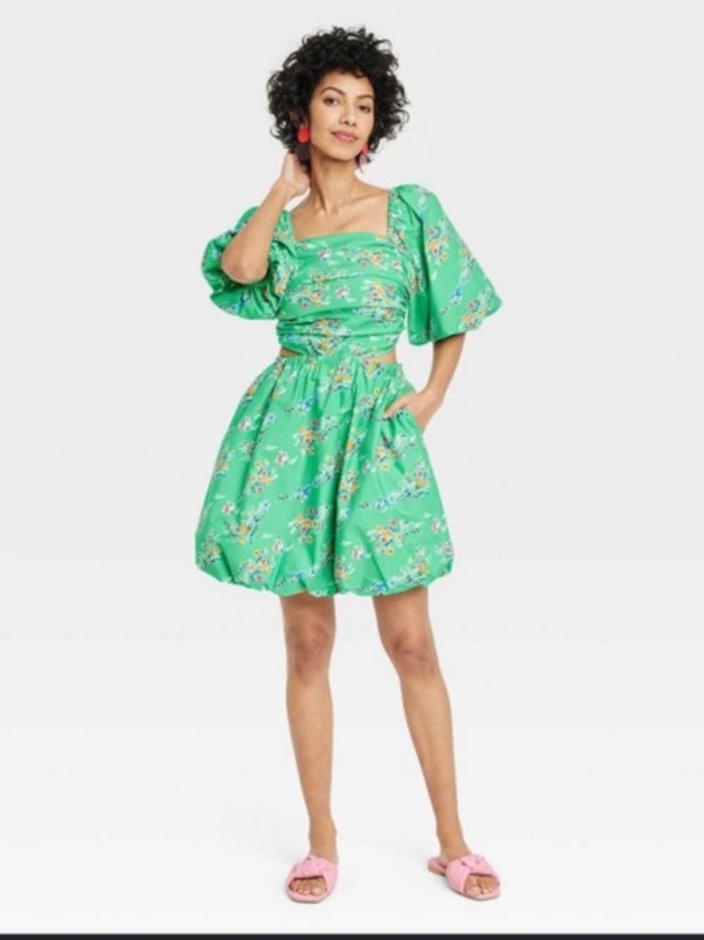 a new day Bright Green Floral Smocked Dress